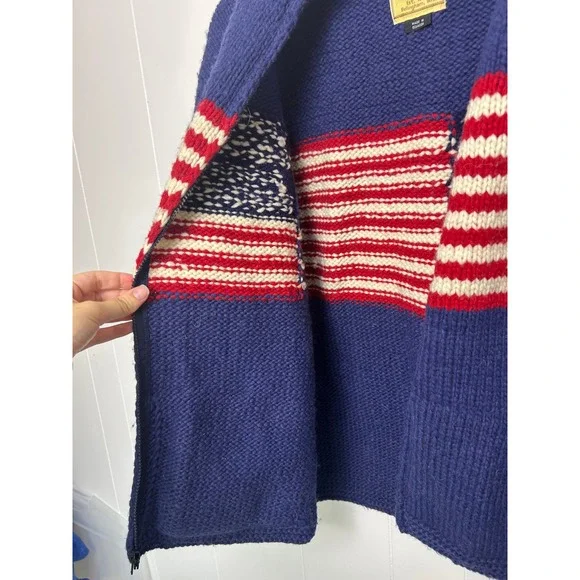 Woolies Vintage American Flag Knit Full Zip Cardigan Sweater Made in Ecuador - Picture 5 of 12